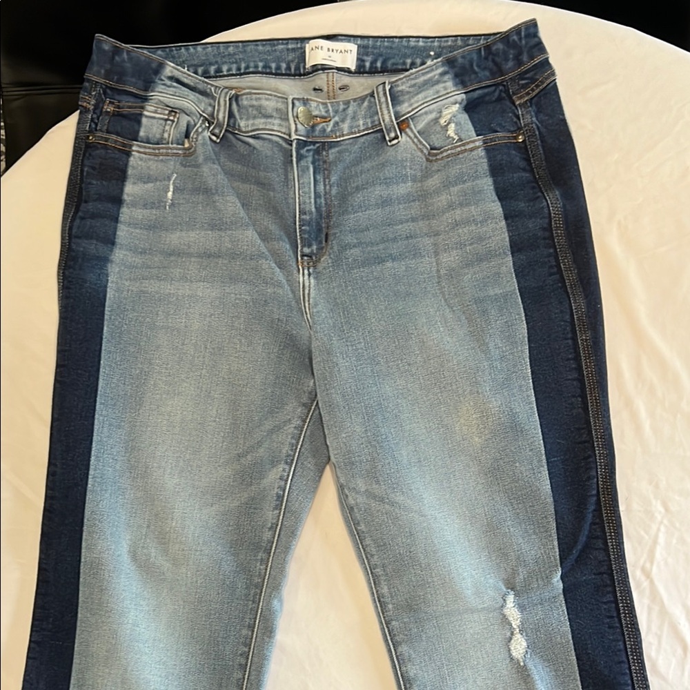 Lane Bryant Blue Skinny Jeans with Distressed Color-Blocking